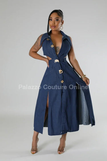 Stylish Glamour Denim Maxi Dress - Palazzo Couture Online