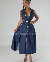 Stylish Glamour Denim Maxi Dress - Palazzo Couture Online