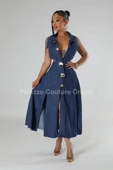 Stylish Glamour Denim Maxi Dress - Palazzo Couture Online