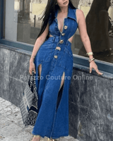 Stylish Glamour Denim Maxi Dress - Palazzo Couture Online