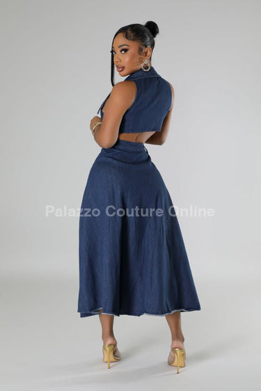 Stylish Glamour Denim Maxi Dress - Palazzo Couture Online