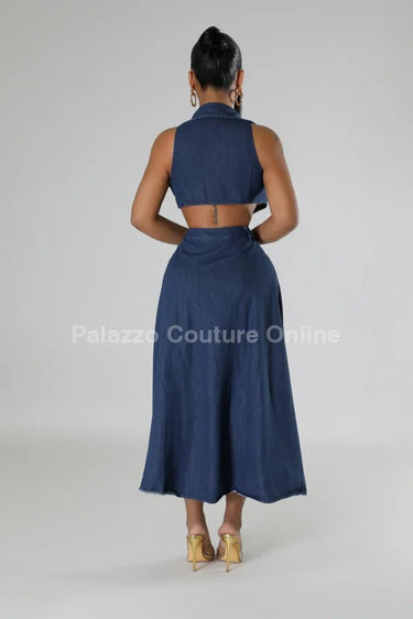 Stylish Glamour Denim Maxi Dress - Palazzo Couture Online