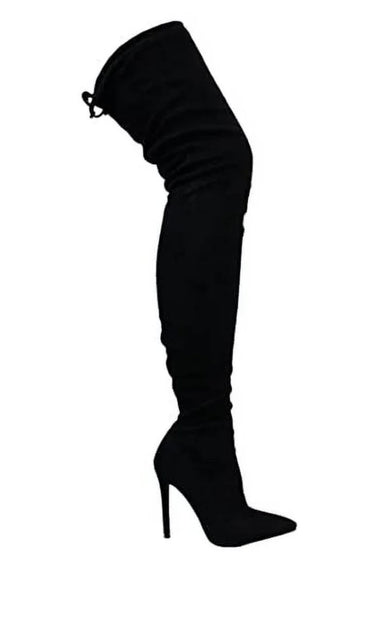 Suede Gisele Pointed Toe Over The Knee Boots - Black - Palazzo Couture Online