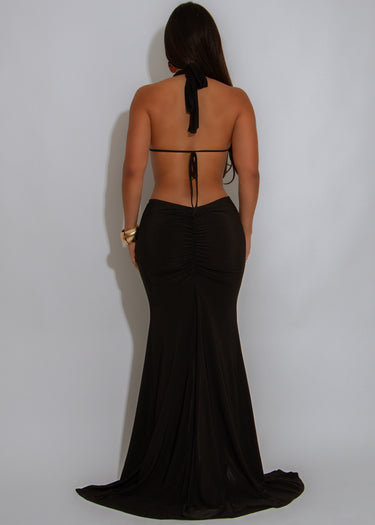 Sultry Cut - Out Ring Maxi Dress - Black - Palazzo Couture Online