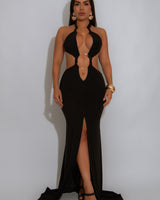 Sultry Cut - Out Ring Maxi Dress - Black - Palazzo Couture Online