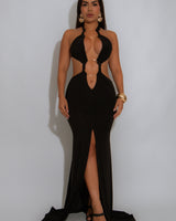 Women's Black maxi dress cut-out style back view