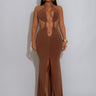 Sultry Cut - Out Ring Maxi Dress - Brown - Palazzo Couture Online