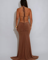 Women's Brown maxi dress cut-out style back view