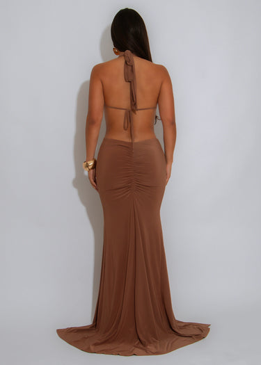 Women's Brown maxi dress cut-out style back view