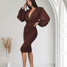 Sultry Draped Mesh Midi Dress - Chocolate - Palazzo Couture Online