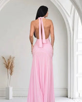 Women's Baby Pink maxi dress halter style back view