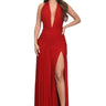 Sultry Plunge Halter Maxi Dress - Red front view showing full-length maxi silhouette