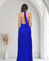 Sultry Plunge Halter Maxi Dress - Royal blue - Palazzo Couture Online
