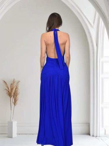 Sultry Plunge Halter Maxi Dress - Royal blue - Palazzo Couture Online