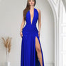 Sultry Plunge Halter Maxi Dress - Royal blue - Palazzo Couture Online