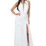 Sultry Plunge Halter Maxi Dress - White front view showing full-length maxi silhouette