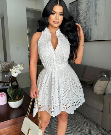 Summer Breeze Eyelet Mini Dress - Ivory - Palazzo Couture Online