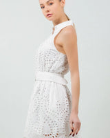 Summer Breeze Eyelet Mini Dress- Ivory close up detail of elegant design