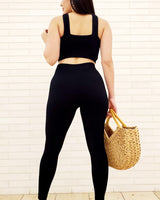 Summer Breeze Top & Leggings Sculpting Set (Black) - Palazzo Couture Online