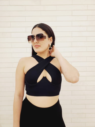 Summer Breeze Top & Leggings Sculpting Set (Black) - Palazzo Couture Online