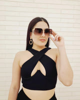 Summer Breeze Top & Leggings  Sculpting Set  (Black) close up of matching top design and fabric detail