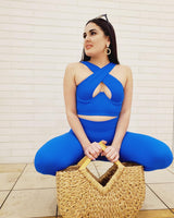 Summer Breeze Top & Leggings Sculpting Set (Blue) - Palazzo Couture Online