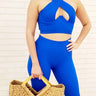 Summer Breeze Top & Leggings  Sculpting Set  (Blue) close up of matching top design and fabric detail