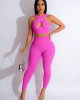 Summer Breeze Top & Leggings Sculpting Set (Fuchsia) - Palazzo Couture Online