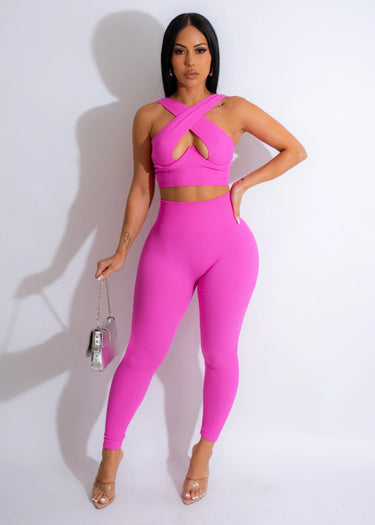 Summer Breeze Top & Leggings Sculpting Set (Fuchsia) - Palazzo Couture Online