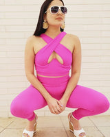 Summer Breeze Top & Leggings  Sculpting Set  (Fuchsia) showing coordinated top and pants construction