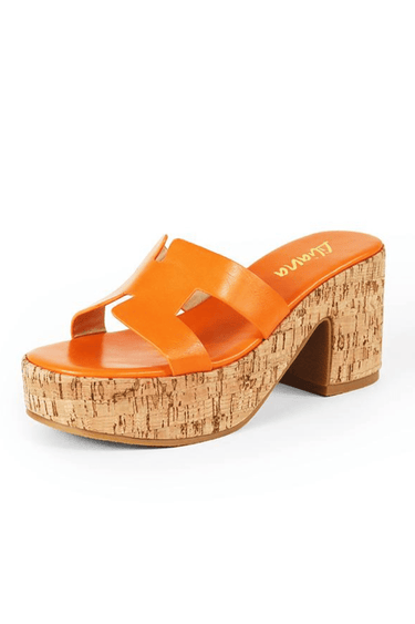Summer Platform Heels Slide Sandals (Orange) - Palazzo Couture Online