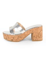 Summer Platform Heels Slide Sandals (Silver) - Palazzo Couture Online