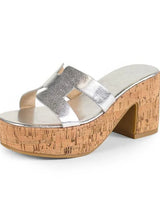 Summer Platform Heels Slide Sandals (Silver) - women's statement party shoes