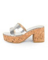 Summer Platform Heels Slide Sandals (Silver) for women - stylish heels by Palazzo Couture