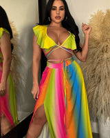 Women's Rainbow Multi skirt set matching style back view