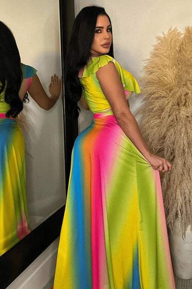 Summer Skirt Set - Rainbow Multi side view showing skirt silhouette and fit