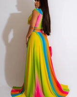 Summer Skirt Set - Rainbow Multi close up of matching top design and fabric