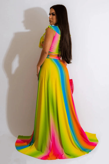 Summer Skirt Set - Rainbow Multi close up of matching top design and fabric