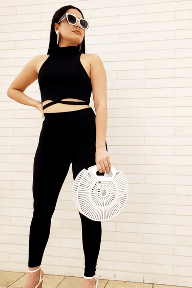 Summer Vacay Top & Leggings Sculpting Set (Black) - Palazzo Couture Online