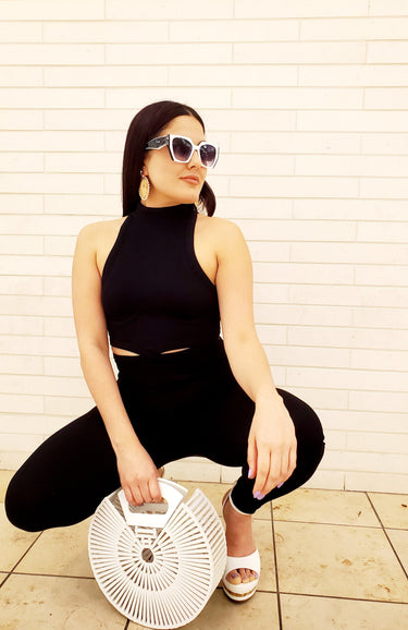 Summer Vacay Top & Leggings Sculpting Set (Black) - Palazzo Couture Online