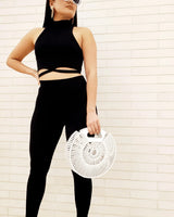 Summer Vacay Top & Leggings  Sculpting Set (Black) front view showing complete two piece pant set