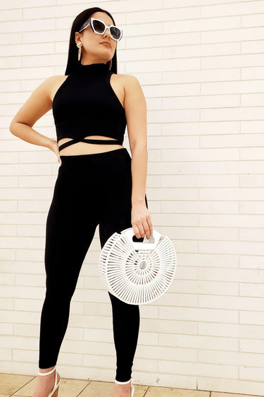 Summer Vacay Top & Leggings  Sculpting Set (Black) front view showing complete two piece pant set