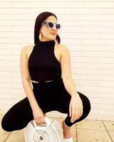 Summer Vacay Top & Leggings  Sculpting Set (Black) close up of matching top design and fabric detail
