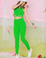 Summer Vacay Top & Leggings  Sculpting Set (Green) side view showing pants silhouette and fit