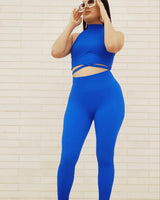 Summer Vacay Top & Leggings  Sculpting Set (Royal Blue) front view showing complete two piece pant set
