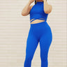 Summer Vacay Top & Leggings  Sculpting Set (Royal Blue) front view showing complete two piece pant set