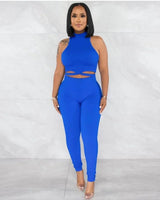 Summer Vacay Top & Leggings  Sculpting Set (Royal Blue) side view showing pants silhouette and fit