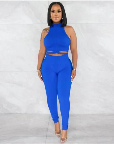 Summer Vacay Top & Leggings  Sculpting Set (Royal Blue) side view showing pants silhouette and fit