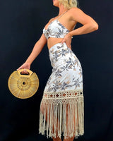 Sun and Sand Skirt Set - White Floral showing coordinated top and skirt construction