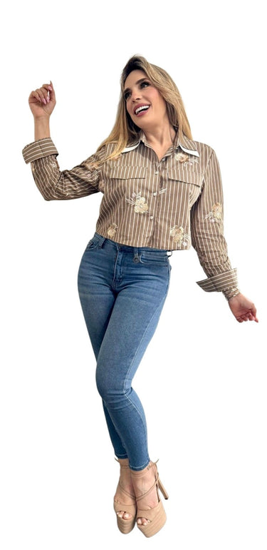 Sun Bloom Striped Cropped Blouse - Palazzo Couture Online